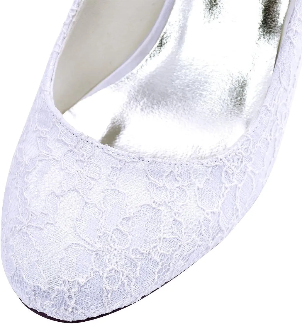ELEGANTPARK Wedding Shoes for Bride Closed Toe Mary Jane Shoes Bridal Heels Block Heel Pumps Evening Prom Lace