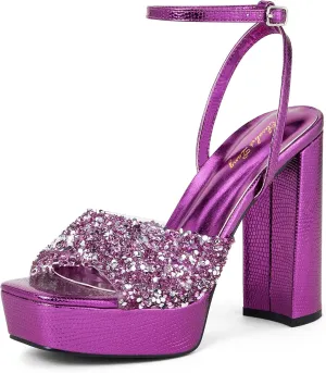 Elisabet Tang 4IN rhinstone square toe platform strappy chunky block dressy heeled sandals sparkly Lizard pattern leather heels for evening prom