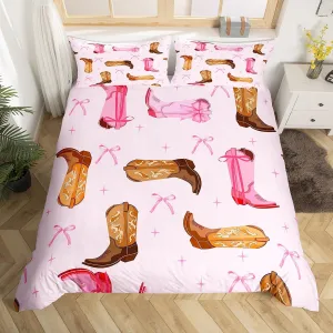 Erosebridal Girls Cowgirl Boots Woman Bedding Sets Cowboy Bowknot Queen Comforter Sets,Pink Bow Decor Rustic Down Comforter for Woman Girls Princess Bow Knot Starry Sky Comforter
