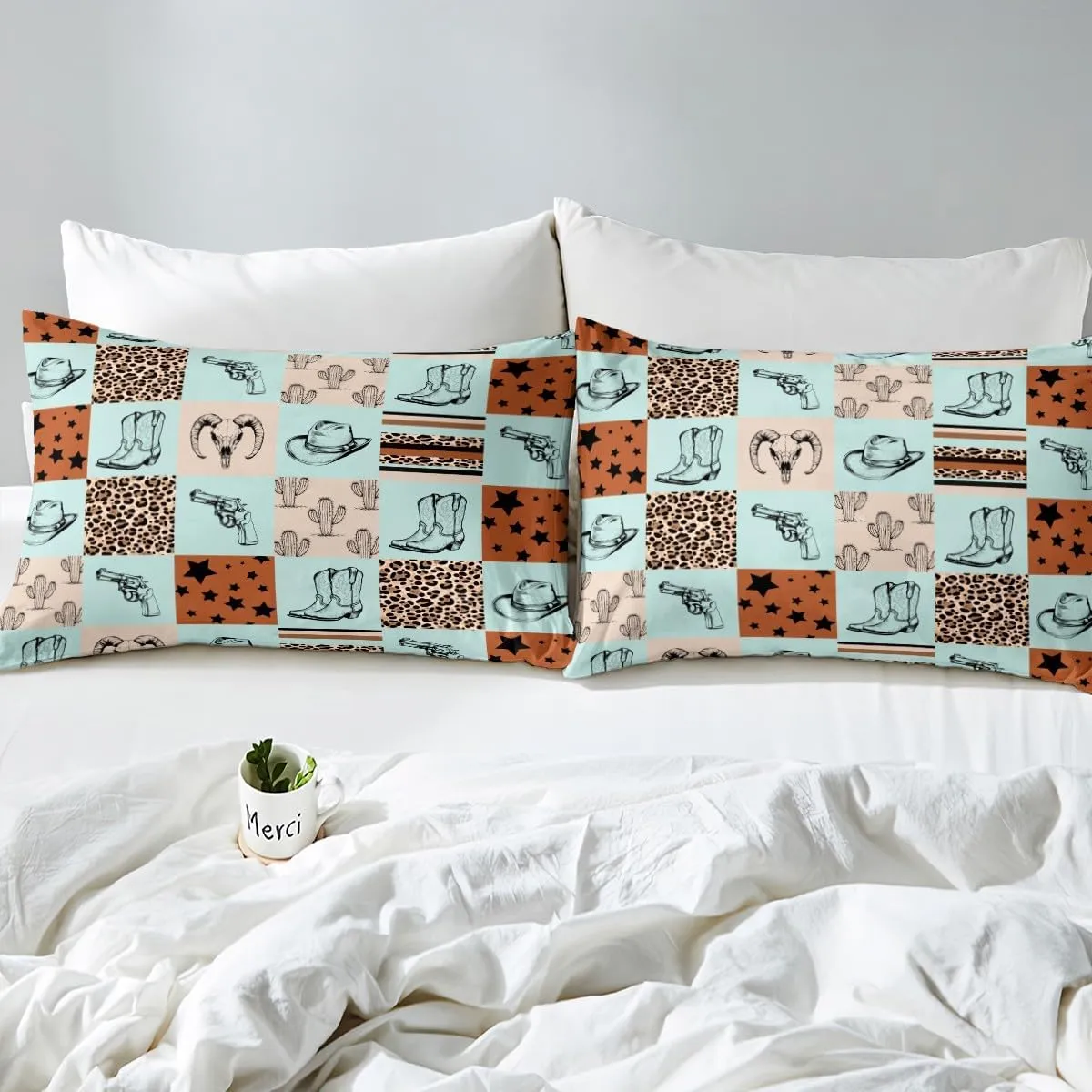 Erosebridal Western Duvet Cover Queen,Cowgirl Boots Bedding Set for Kids Boys Girls Wild West Cow Print Comforter Cover Western Decor Bed Set Wild West Leopard Print Quilt Cover,Brown