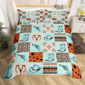 Erosebridal Western Duvet Cover Queen,Cowgirl Boots Bedding Set for Kids Boys Girls Wild West Cow Print Comforter Cover Western Decor Bed Set Wild West Leopard Print Quilt Cover,Brown