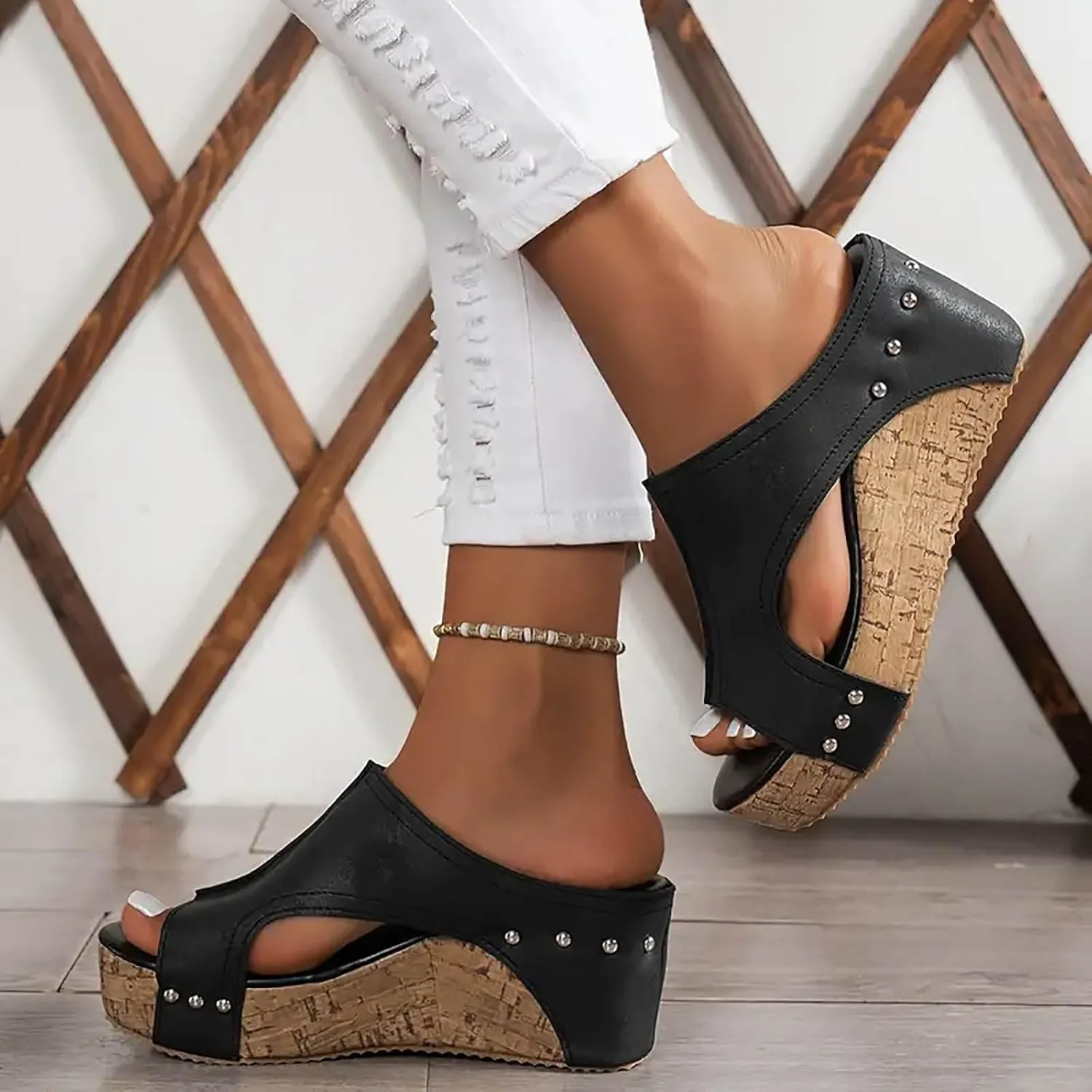 Espadrilles Platform Slides for Women Casual Summer Slide Platform Sandals, Slip On Wedge Sandals Open Toe Espadrilles Slides Dressy High Heel Beach Sandal Comfortable Wedges Shoe Mules, 9.5