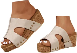 Espadrilles Platform Slides for Women Casual Summer Slide Platform Sandals, Slip On Wedge Sandals Open Toe Espadrilles Slides Dressy High Heel Beach Sandal Comfortable Wedges Shoe Mules, 9.5