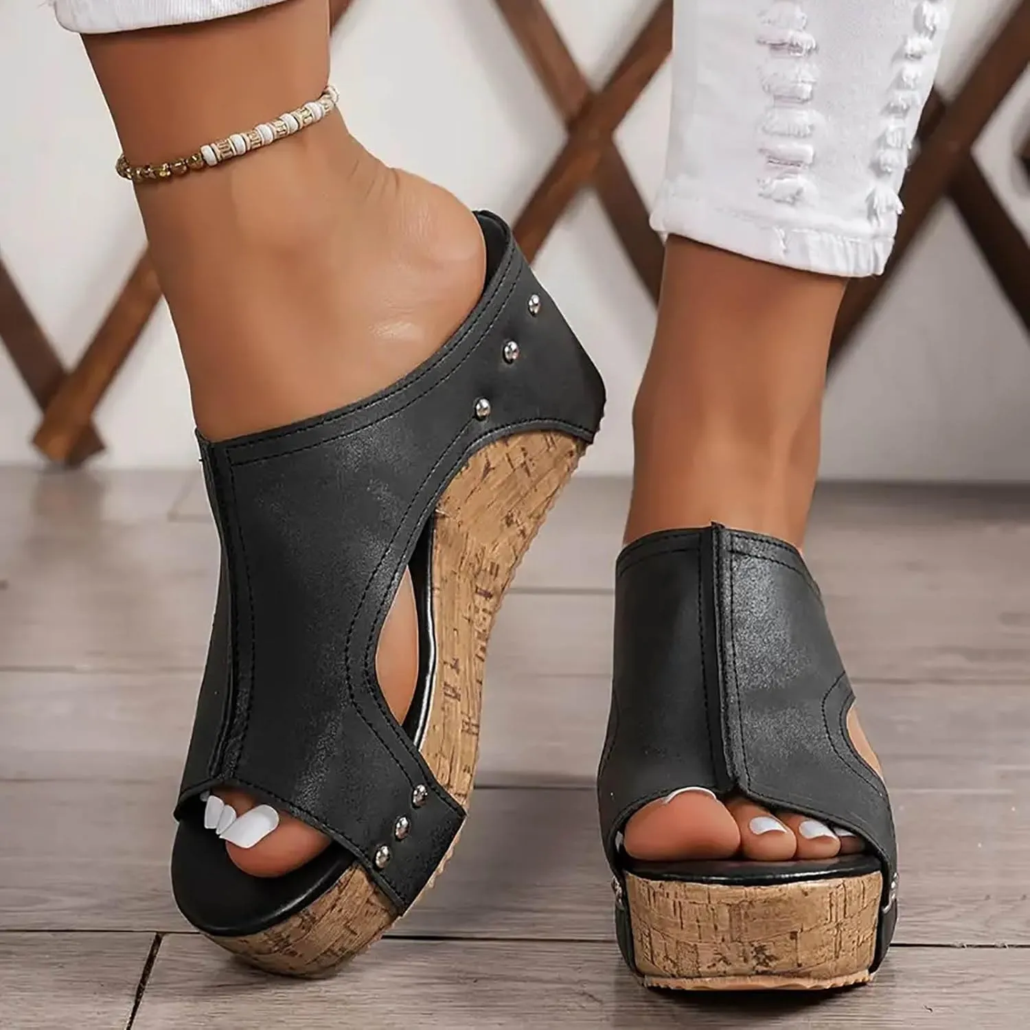 Espadrilles Platform Slides for Women Casual Summer Slide Platform Sandals, Slip On Wedge Sandals Open Toe Espadrilles Slides Dressy High Heel Beach Sandal Comfortable Wedges Shoe Mules, 9.5