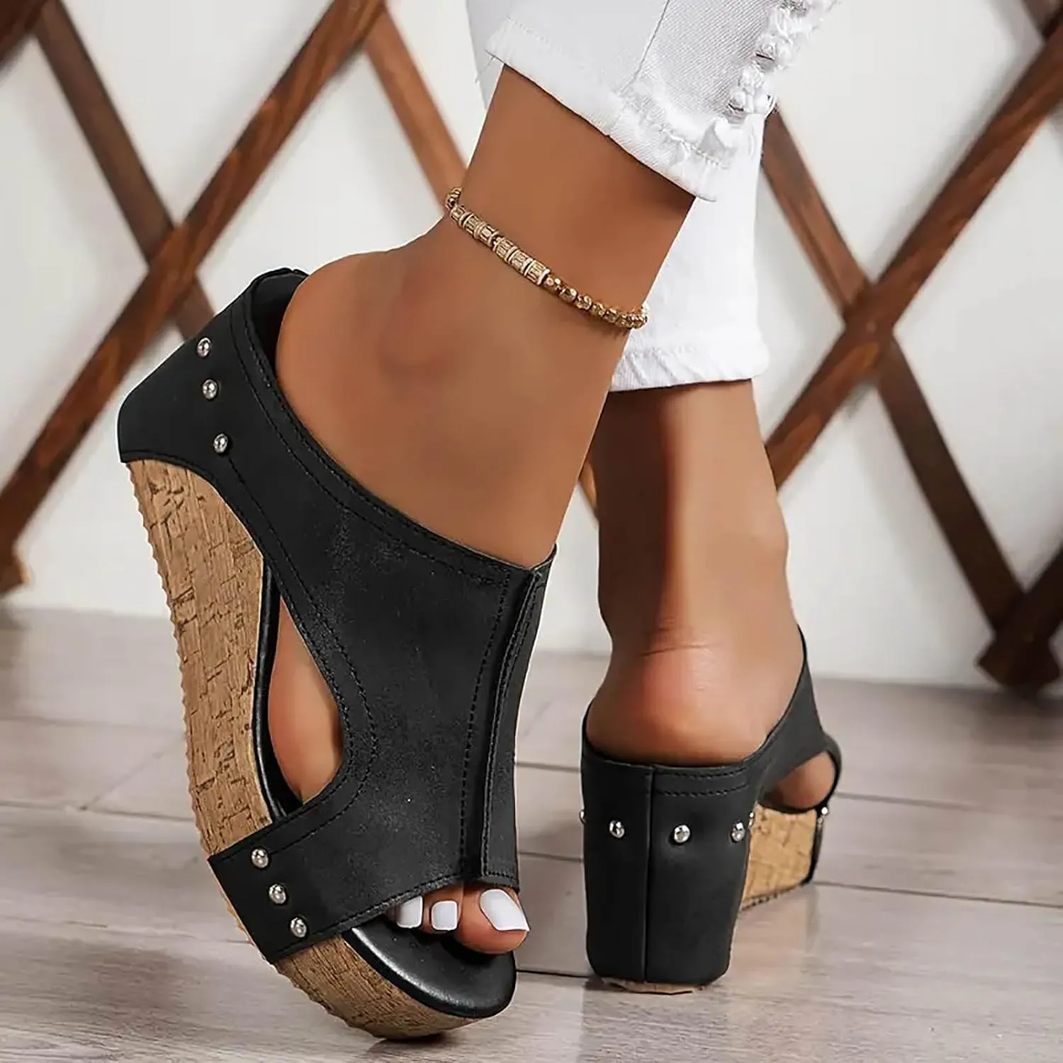 Espadrilles Platform Slides for Women Casual Summer Slide Platform Sandals, Slip On Wedge Sandals Open Toe Espadrilles Slides Dressy High Heel Beach Sandal Comfortable Wedges Shoe Mules, 9.5