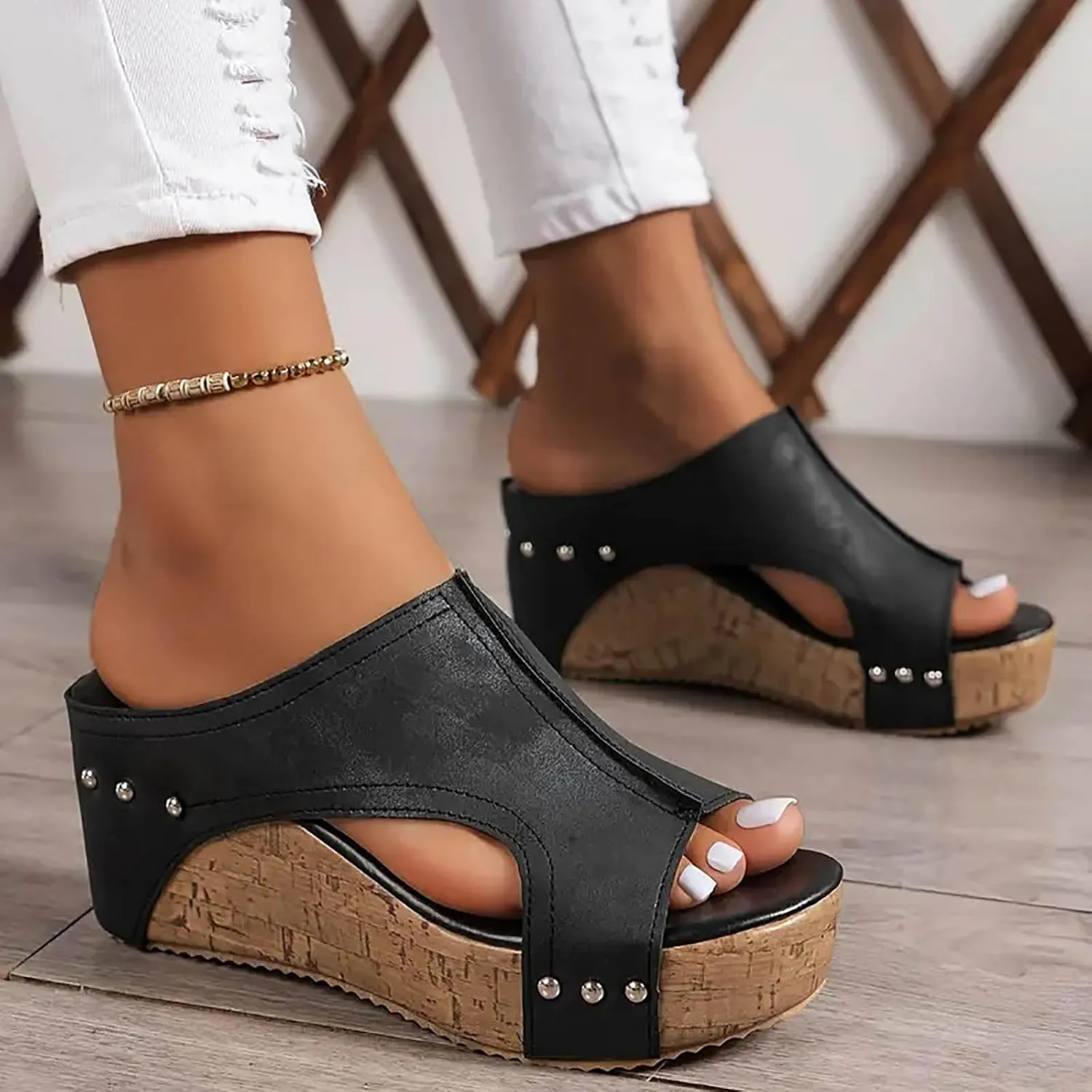 Espadrilles Platform Slides for Women Casual Summer Slide Platform Sandals, Slip On Wedge Sandals Open Toe Espadrilles Slides Dressy High Heel Beach Sandal Comfortable Wedges Shoe Mules, 9.5