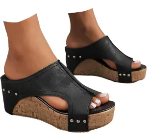 Espadrilles Platform Slides for Women Casual Summer Slide Platform Sandals, Slip On Wedge Sandals Open Toe Espadrilles Slides Dressy High Heel Beach Sandal Comfortable Wedges Shoe Mules, 9.5