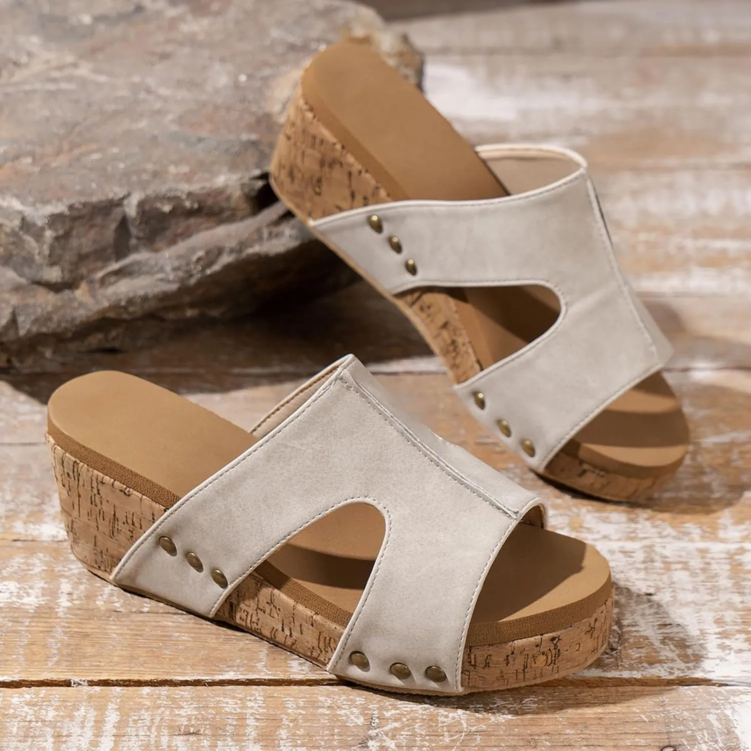 Espadrilles Platform Slides for Women Casual Summer Slide Platform Sandals, Slip On Wedge Sandals Open Toe Espadrilles Slides Dressy High Heel Beach Sandal Comfortable Wedges Shoe Mules, 9.5