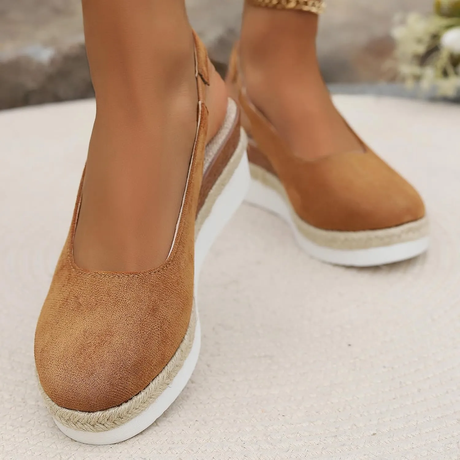 Espadrilles Wedges Heels for Women Closed Toe Sandals Women Comfortable Ankle Strap Platform Sandals Cute Slingback Wedge Sandals Summer Dressy Wide Width Low Heel Sandals Casual ﻿