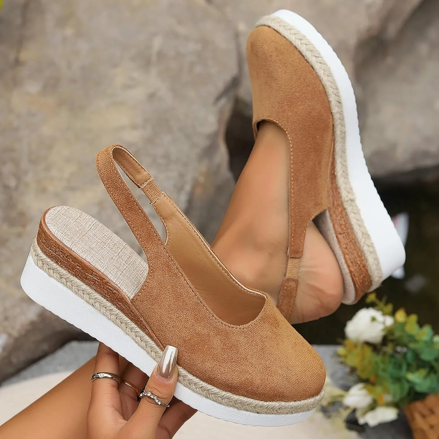 Espadrilles Wedges Heels for Women Closed Toe Sandals Women Comfortable Ankle Strap Platform Sandals Cute Slingback Wedge Sandals Summer Dressy Wide Width Low Heel Sandals Casual ﻿