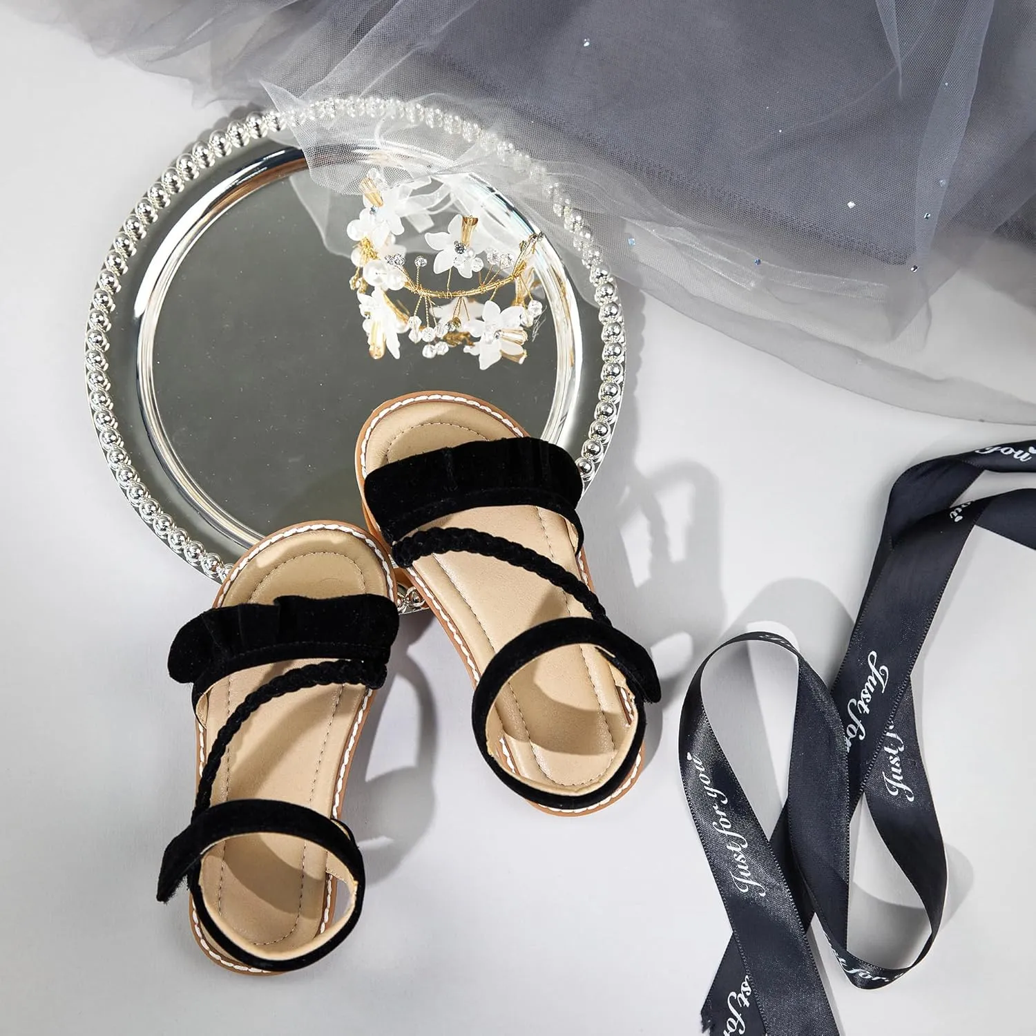 ESTINE Toddler/Little Kid Girls Dress Cross Strappy Open Toe Sandals Princess Flats Summer Flower Girl Shoes
