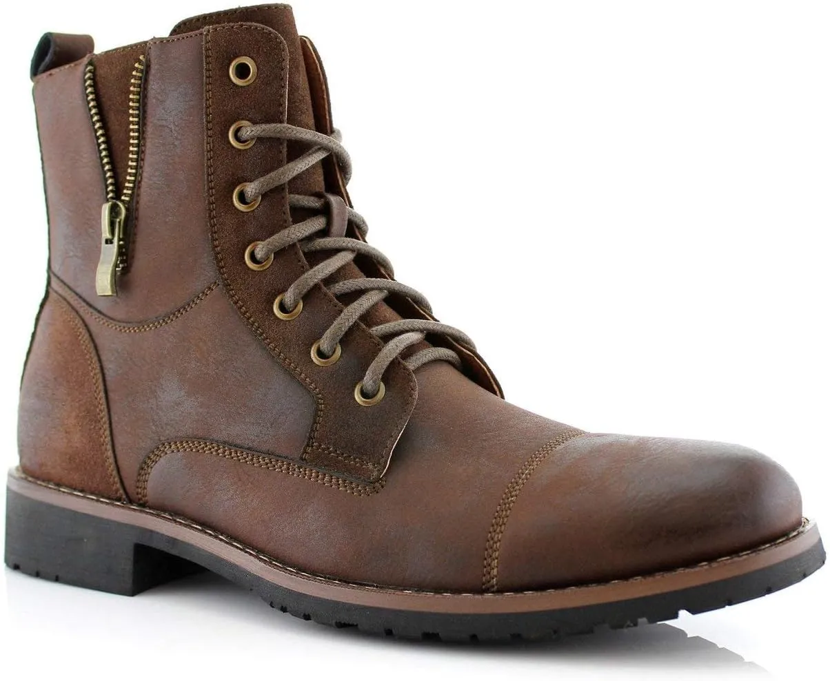 Ferro Aldo Reid MFA808561B Mens Casual Cap Toe Boot Motorcycle Zipper Boots Men