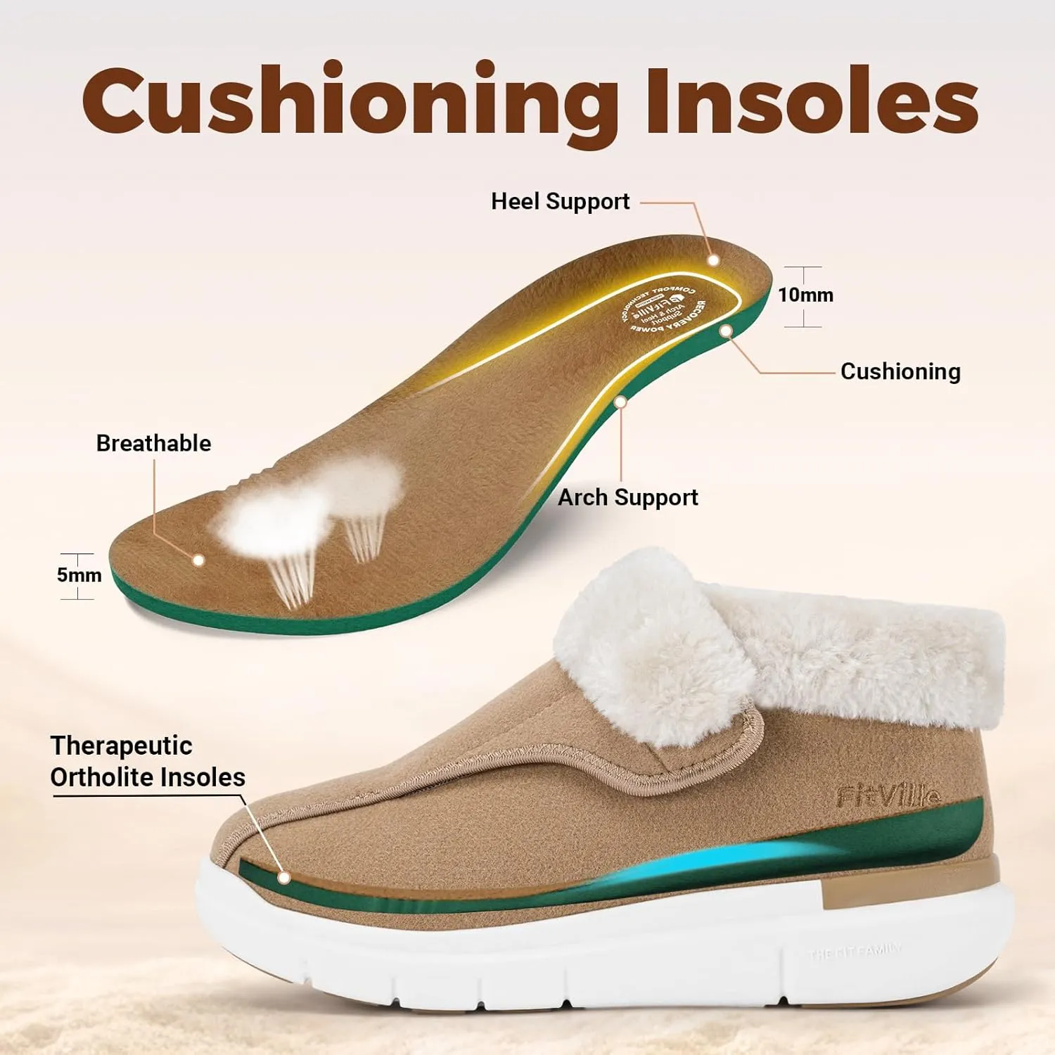 FitVille Diabetic Shoes for Women Wide Width, Warm Adjustable Boots Swollen Feet Shoes for Elderly Foot Pain Relief Plantar Fasciitis Neuropathy