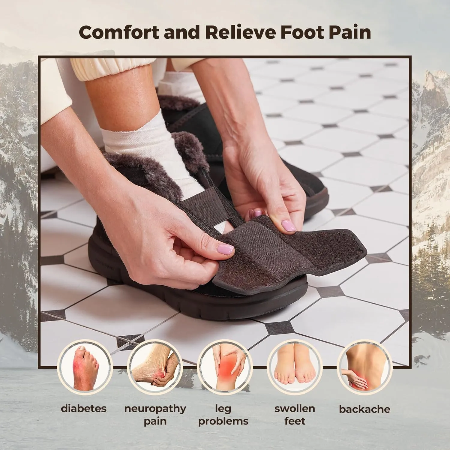 FitVille Diabetic Shoes for Women Wide Width Warm Slip-on Swollen Feet Shoes Boots Lightweight Adjustable Closure Walking Shoes for Elderly Foot Pain Relief Neuropathy