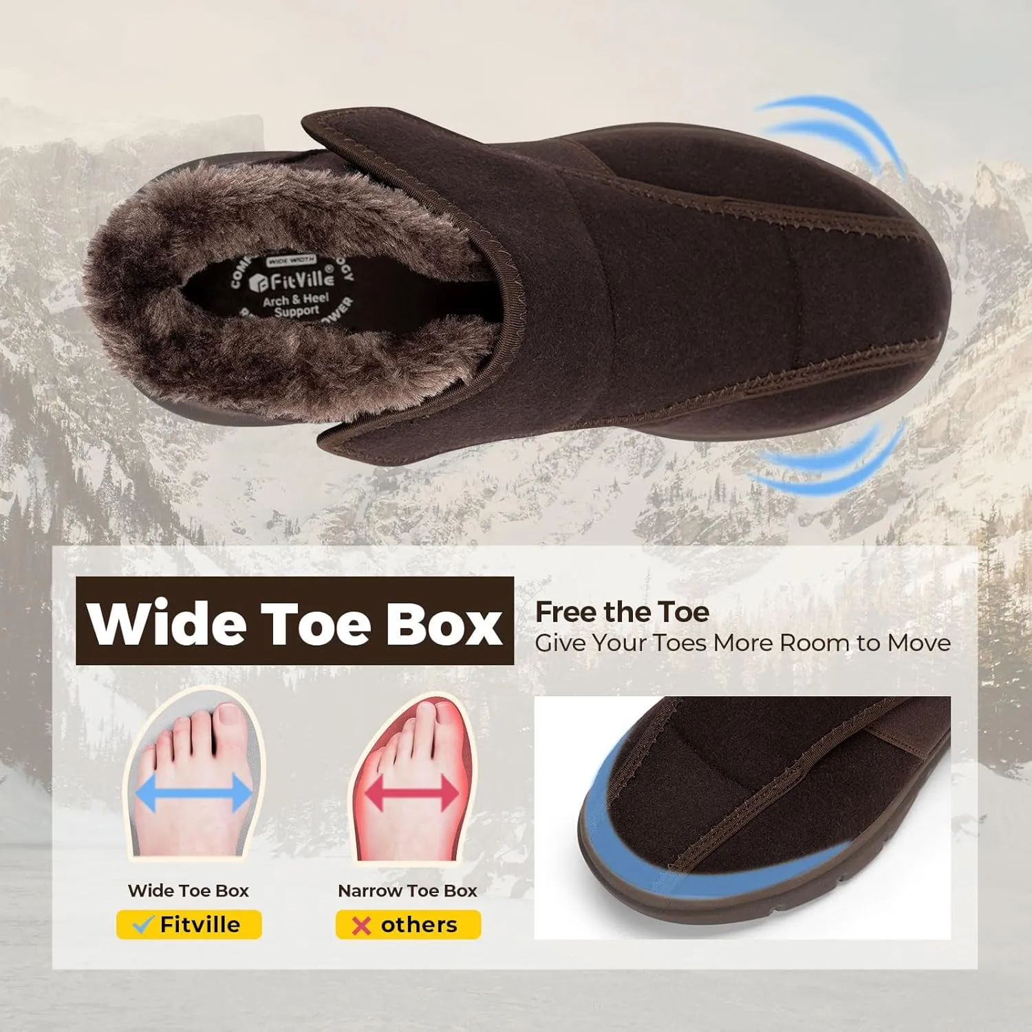 FitVille Diabetic Shoes for Women Wide Width Warm Slip-on Swollen Feet Shoes Boots Lightweight Adjustable Closure Walking Shoes for Elderly Foot Pain Relief Neuropathy