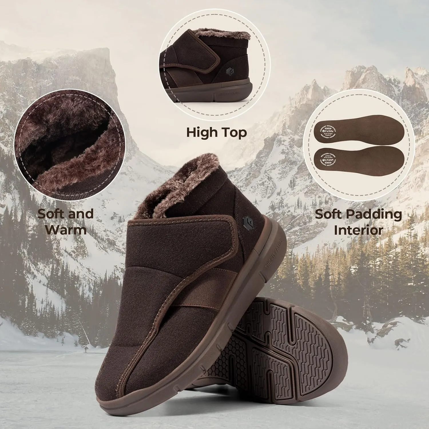 FitVille Diabetic Shoes for Women Wide Width Warm Slip-on Swollen Feet Shoes Boots Lightweight Adjustable Closure Walking Shoes for Elderly Foot Pain Relief Neuropathy