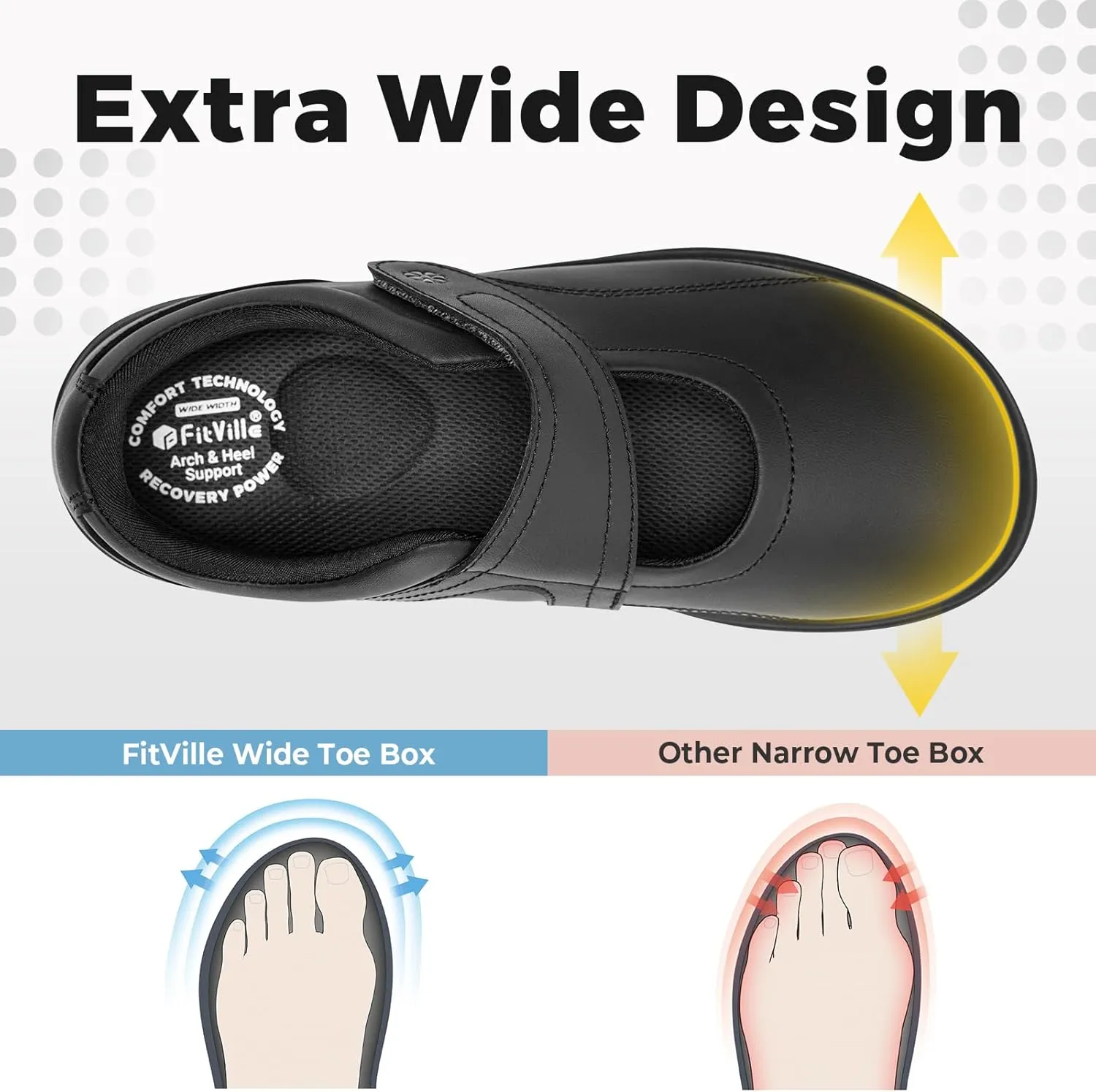 FitVille Women Wide Classic Mary Jane Shoes Flats Casual Dress Shoes Lightweight Comfort Walking Shoes for Plantar Fasciitis Bunions
