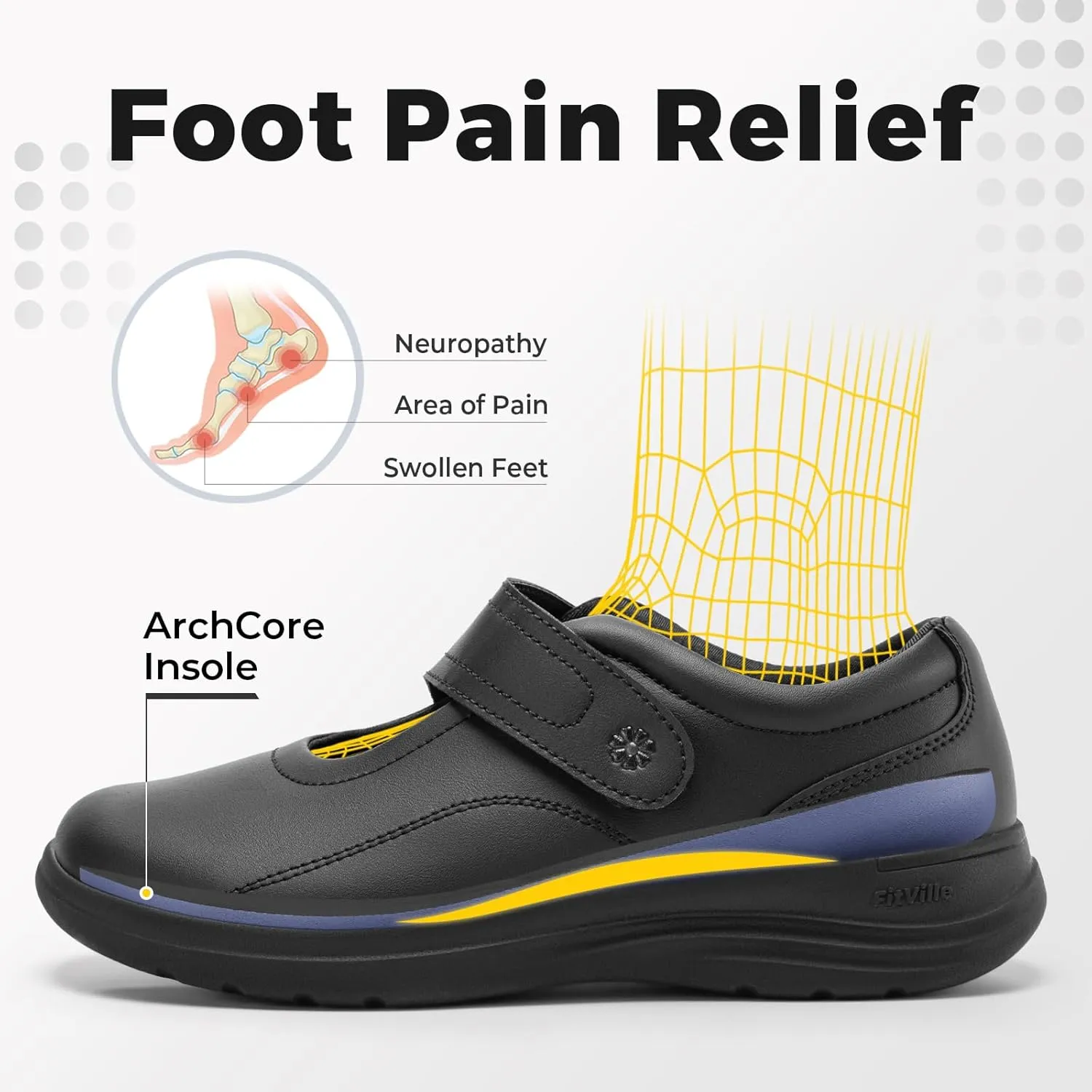 FitVille Women Wide Classic Mary Jane Shoes Flats Casual Dress Shoes Lightweight Comfort Walking Shoes for Plantar Fasciitis Bunions