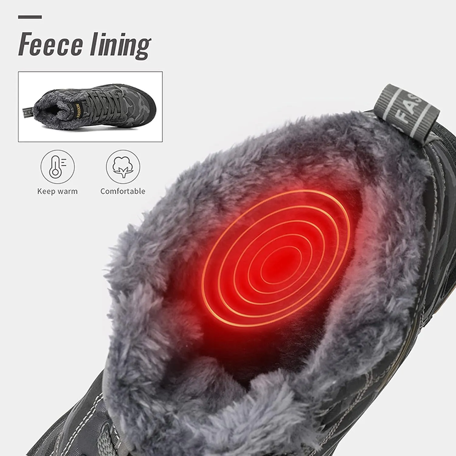FLIOZY Snow Boots Mens Winter Shoes Fur Lined Warm Snow Ankle Boots Outdoor Winter Trekking Shoes Walking Shoes Hiking Boots