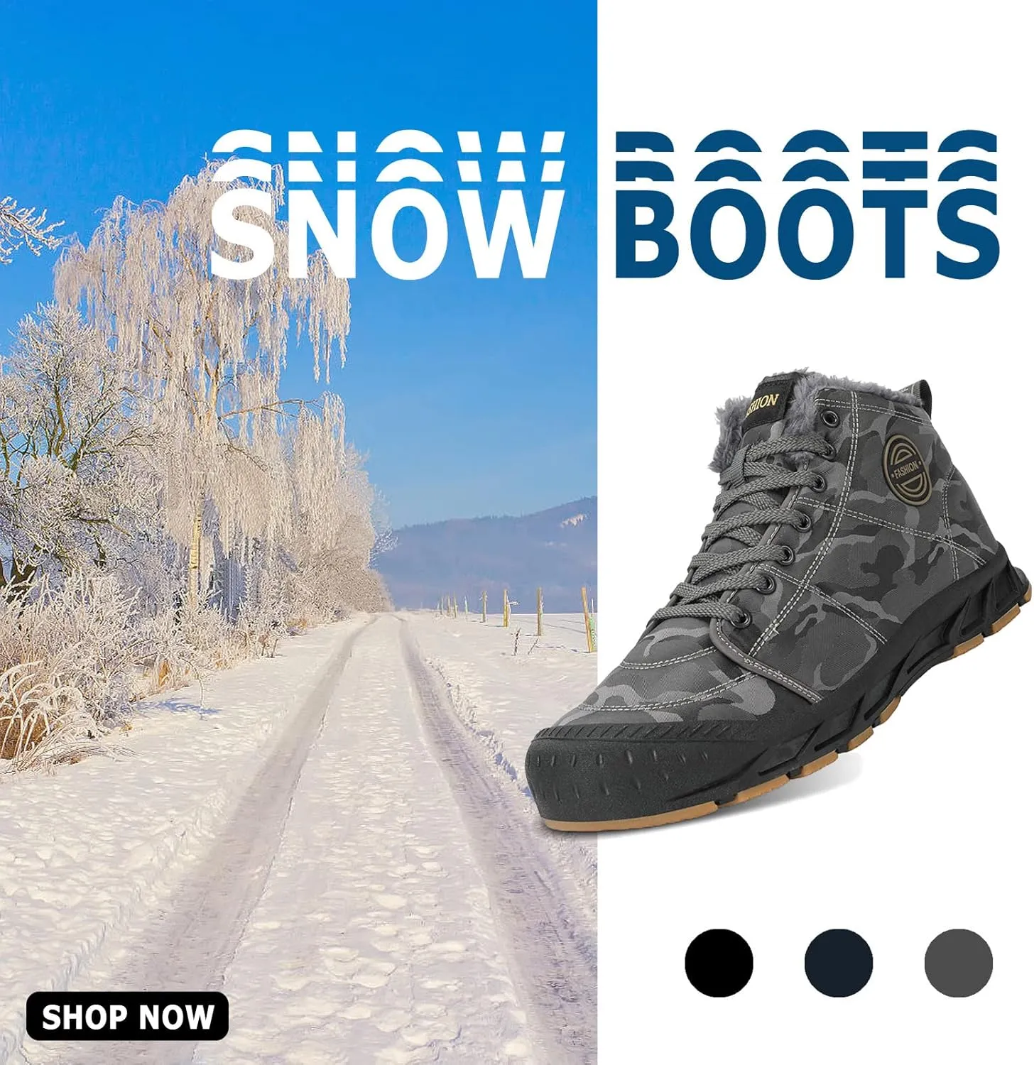 FLIOZY Snow Boots Mens Winter Shoes Fur Lined Warm Snow Ankle Boots Outdoor Winter Trekking Shoes Walking Shoes Hiking Boots
