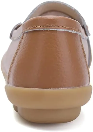 FolHaoth Womens Leather Loafers Comfortable Slip On Flats Casual Shoes Round Toe Moccasins Wild Walking Nurse Breathable Driving Fashion Soft Shoes