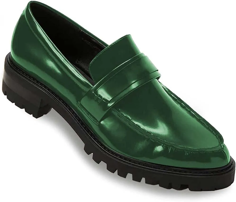 FOWT Women's Low Chunky Heel Loafers Round Toe Platform Flats with Lug Sole Casual Comfortable Slip on Unisex Shoes Driving Walking Traveling,4-16 US Size