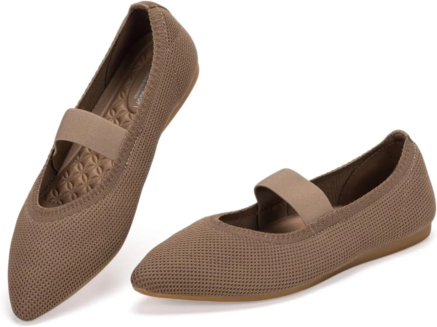 Frank Mully Womens Knit Flats Pointed-Toe Shoes with Elastic Straps Ballerina Flat Shoes for Women Dressy