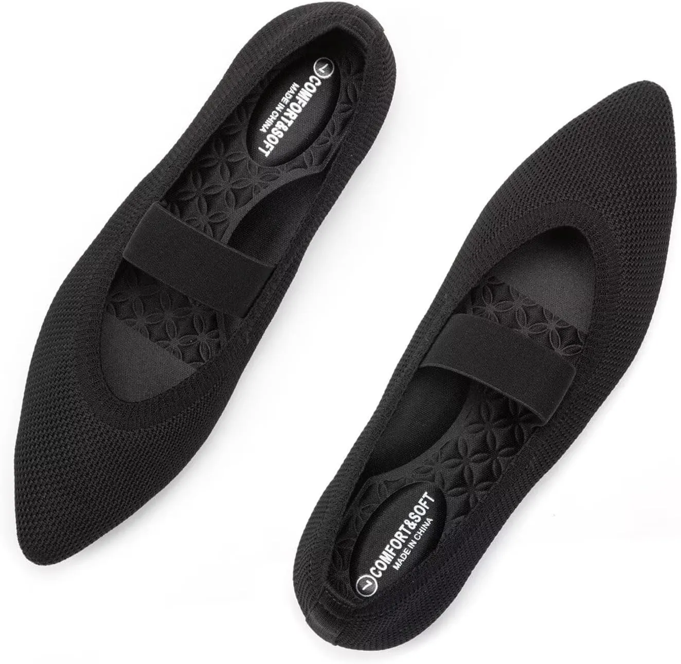 Frank Mully Womens Knit Flats Pointed-Toe Shoes with Elastic Straps Ballerina Flat Shoes for Women Dressy