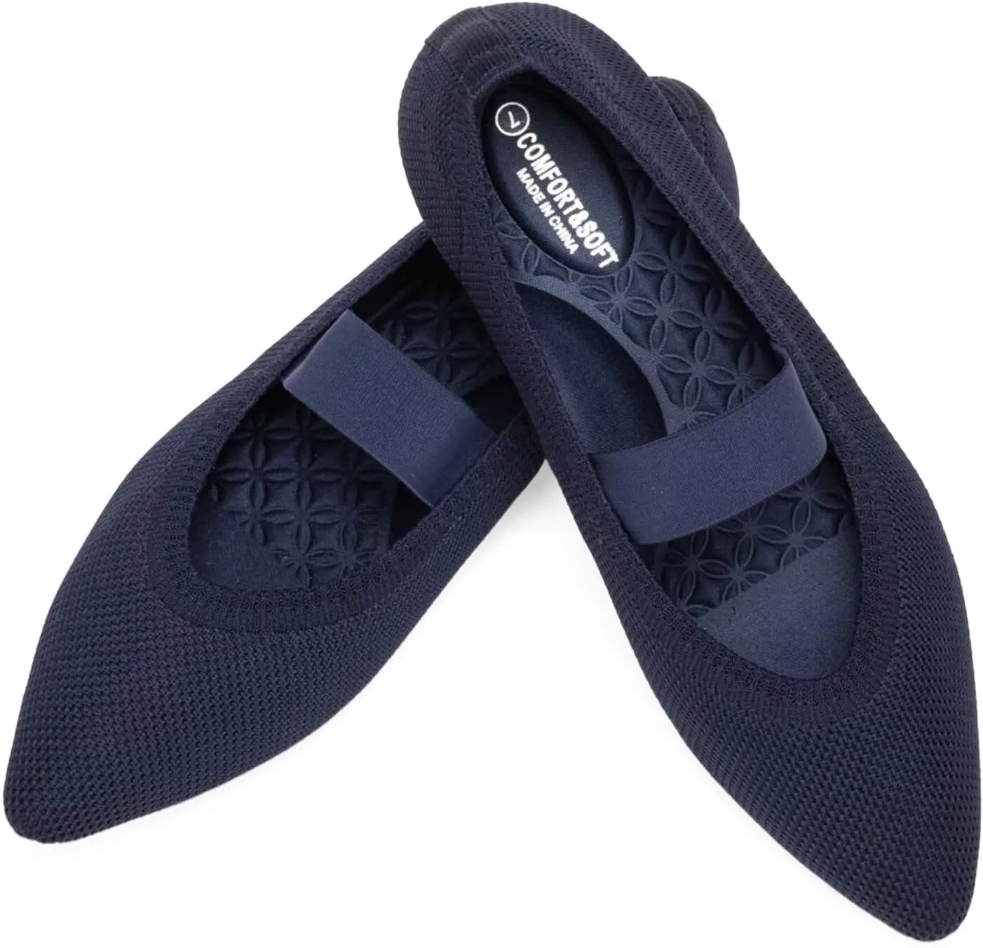 Frank Mully Womens Knit Flats Pointed-Toe Shoes with Elastic Straps Ballerina Flat Shoes for Women Dressy