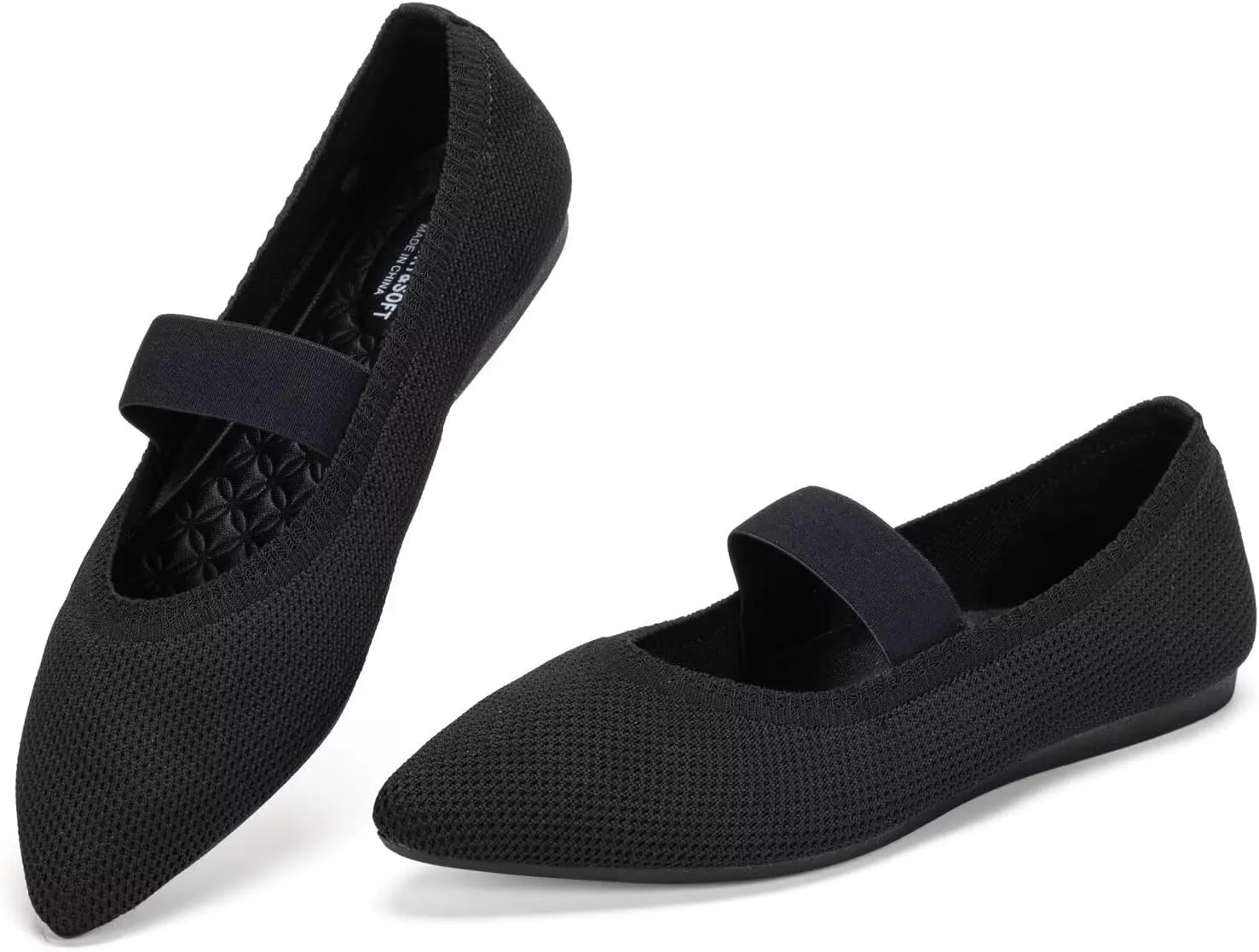 Frank Mully Womens Knit Flats Pointed-Toe Shoes with Elastic Straps Ballerina Flat Shoes for Women Dressy