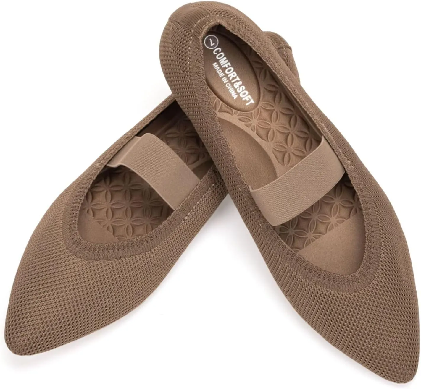 Frank Mully Womens Knit Flats Pointed-Toe Shoes with Elastic Straps Ballerina Flat Shoes for Women Dressy