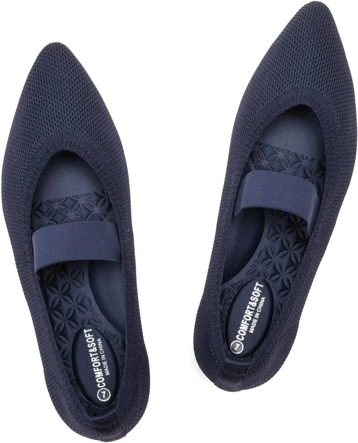 Frank Mully Womens Knit Flats Pointed-Toe Shoes with Elastic Straps Ballerina Flat Shoes for Women Dressy