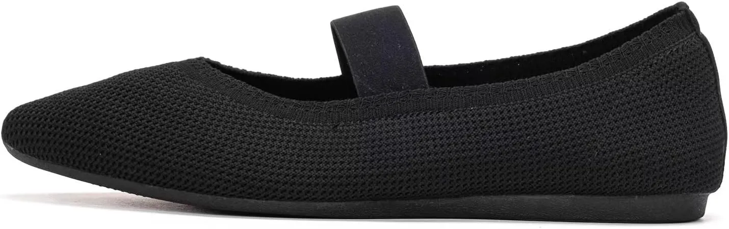 Frank Mully Womens Knit Flats Pointed-Toe Shoes with Elastic Straps Ballerina Flat Shoes for Women Dressy