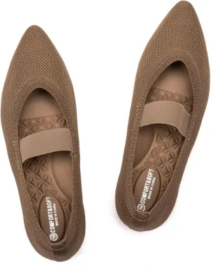 Frank Mully Womens Knit Flats Pointed-Toe Shoes with Elastic Straps Ballerina Flat Shoes for Women Dressy