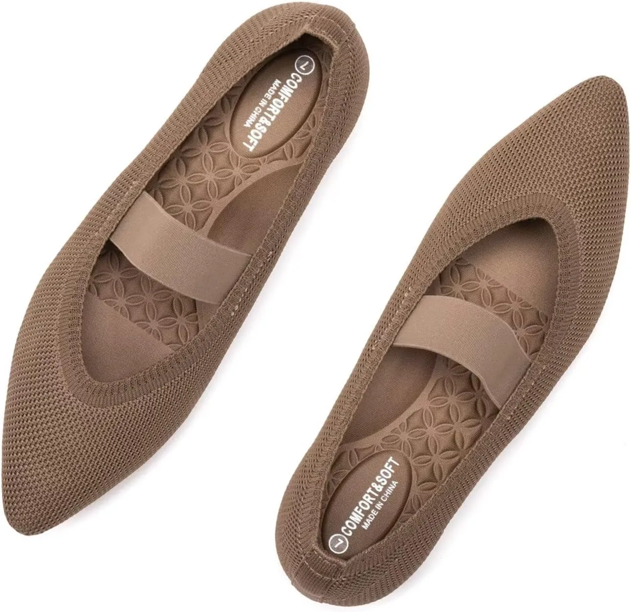 Frank Mully Womens Knit Flats Pointed-Toe Shoes with Elastic Straps Ballerina Flat Shoes for Women Dressy