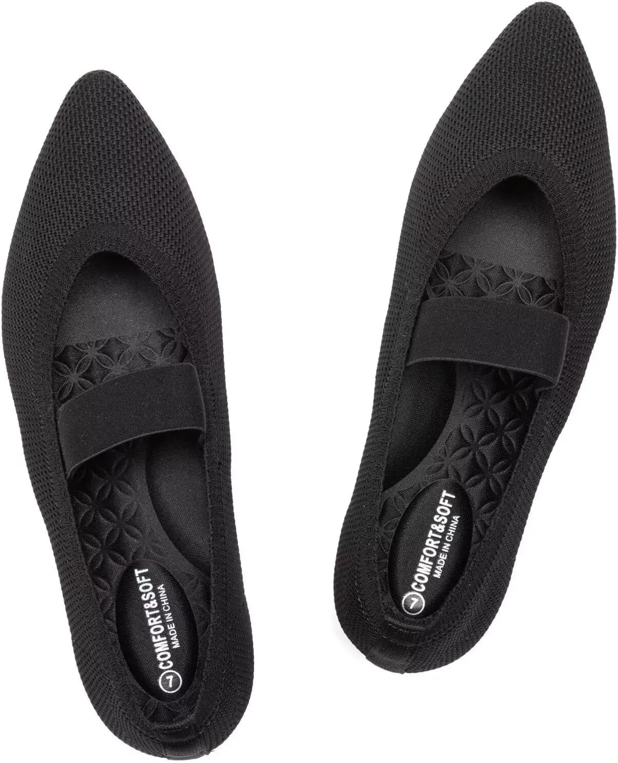 Frank Mully Womens Knit Flats Pointed-Toe Shoes with Elastic Straps Ballerina Flat Shoes for Women Dressy