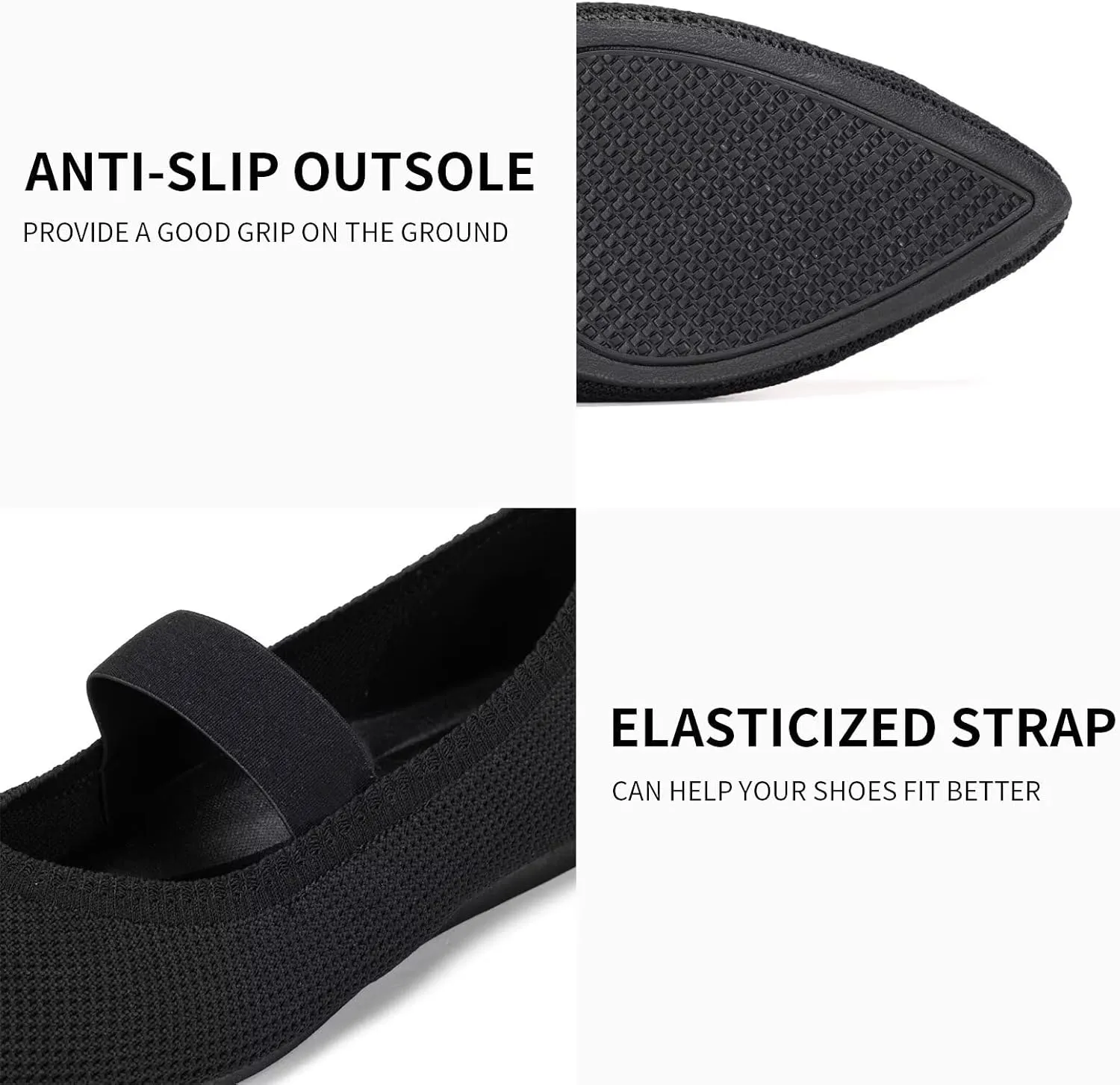 Frank Mully Womens Knit Flats Pointed-Toe Shoes with Elastic Straps Ballerina Flat Shoes for Women Dressy