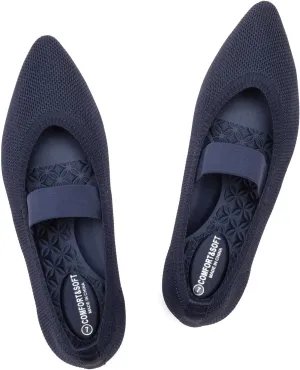 Frank Mully Womens Knit Flats Pointed-Toe Shoes with Elastic Straps Ballerina Flat Shoes for Women Dressy