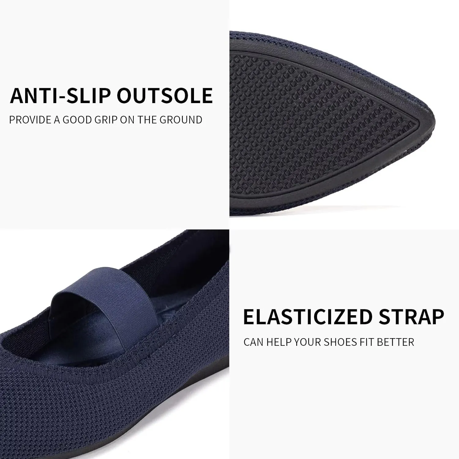 Frank Mully Womens Knit Flats Pointed-Toe Shoes with Elastic Straps Ballerina Flat Shoes for Women Dressy