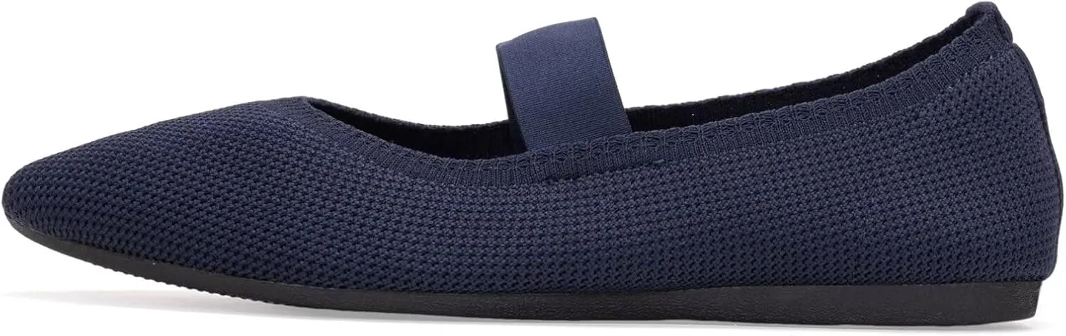 Frank Mully Womens Knit Flats Pointed-Toe Shoes with Elastic Straps Ballerina Flat Shoes for Women Dressy