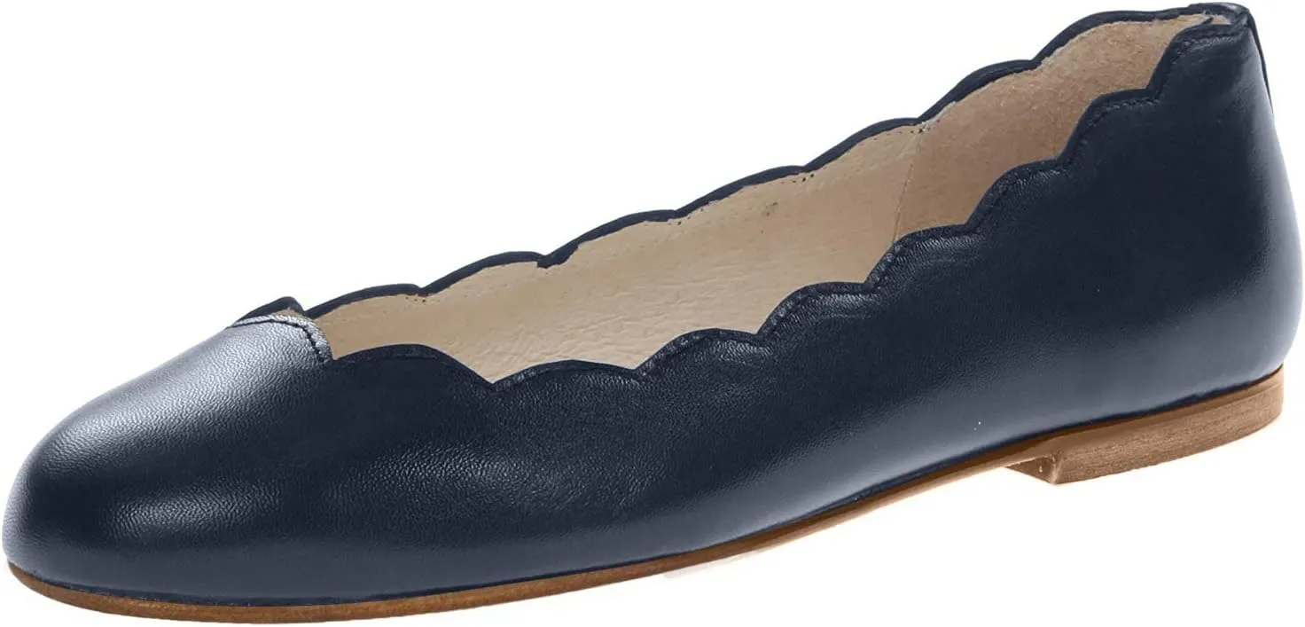 French Sole Jigsaw - Flats for Women - Leather Lining - Rubber Outsole - Scalloped Topline - Rounded Toe Navy Nappa 6 M
