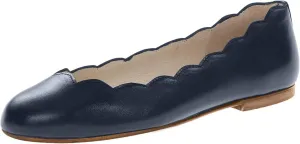 French Sole Jigsaw - Flats for Women - Leather Lining - Rubber Outsole - Scalloped Topline - Rounded Toe Navy Nappa 7 M