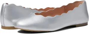 French Sole Jigsaw - Flats for Women - Leather Lining - Rubber Outsole - Scalloped Topline - Rounded Toe Silver Metallic 11 M