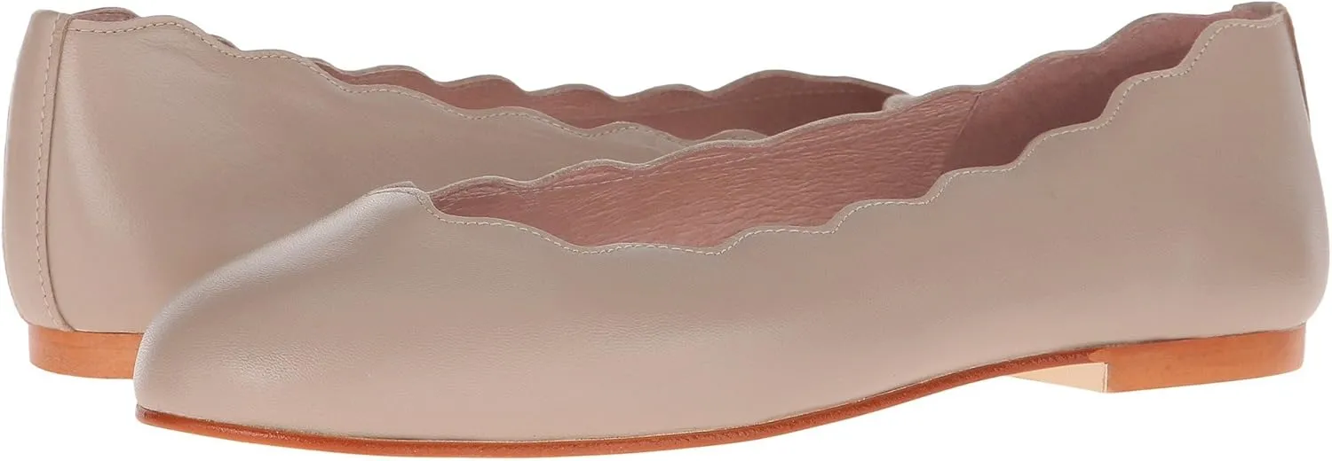 French Sole Jigsaw - Flats for Women - Leather Lining - Rubber Outsole - Scalloped Topline - Rounded Toe Taupe Nappa 10.5 M