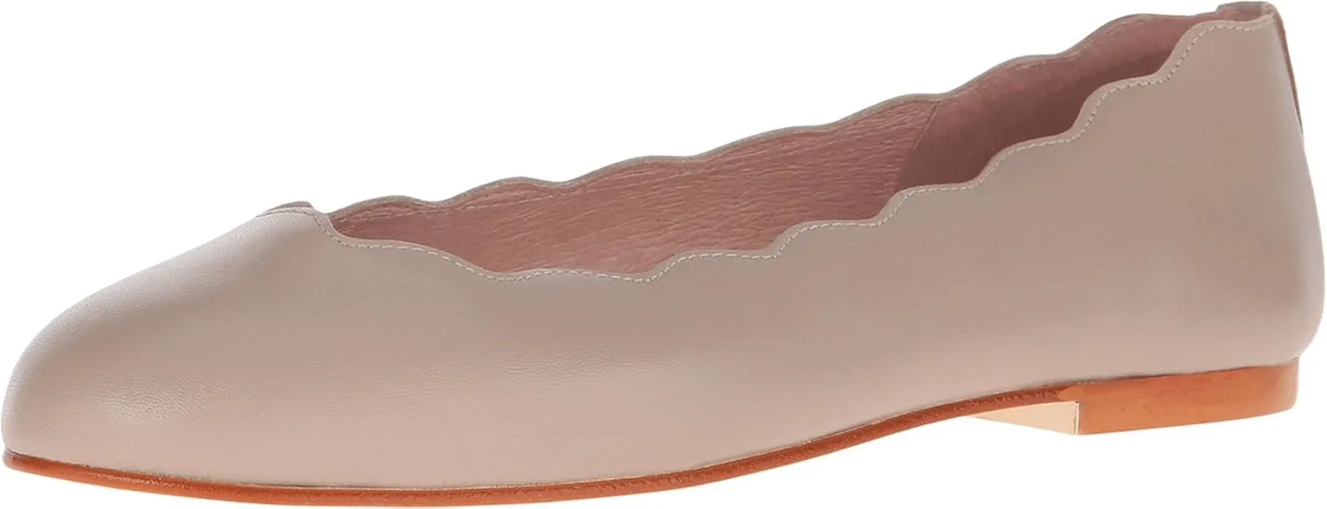 French Sole Jigsaw - Flats for Women - Leather Lining - Rubber Outsole - Scalloped Topline - Rounded Toe Taupe Nappa 9.5 M