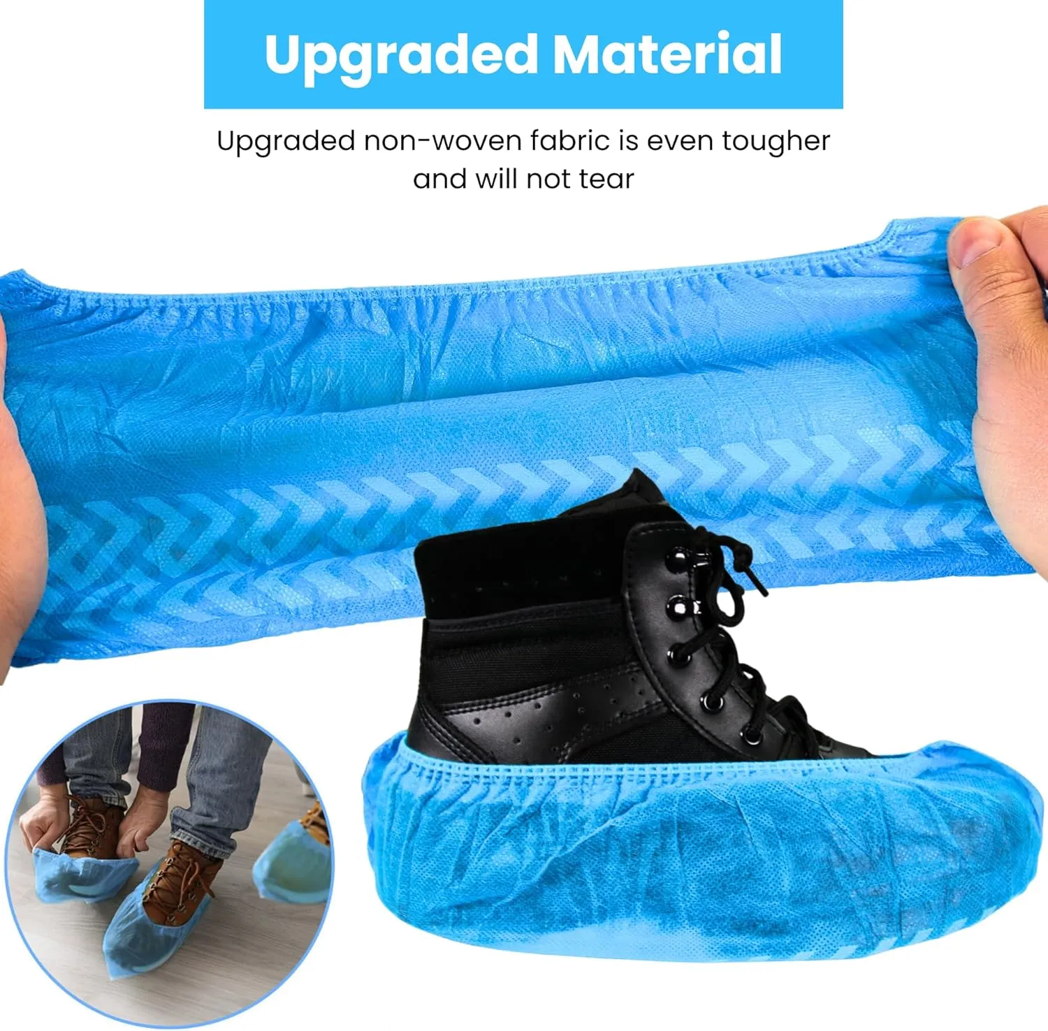 Frontline Disposable Shoe Covers Non-Slip – Premium Non-Woven, Durable, Booties Shoe Protectors – Water Resistant Thick Anti-Slip - One Size Fits Most, Indoor Use (100 Pack)
