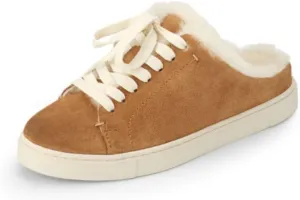 Frye Ivy Shearling Low Lace Shoes for Women Crafted from Brush-Off Leather with Molded Footbeds, Flexible Rubber Cupsoles, and Trimmed with Shearling – ¾” Outsole, Brown - 5.5M