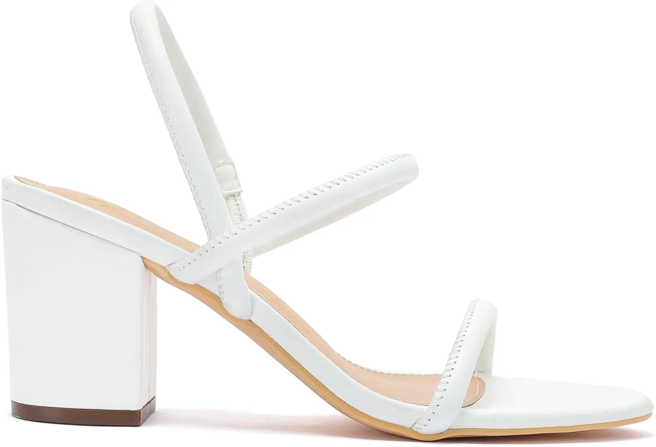 geluboao Heels for Women Classic Open Round Toe Three Straps Slip On Block Low Heel Sandals Strappy Ankle Strap Chunky Heeled Sandals Party Wedding Dress Shoes