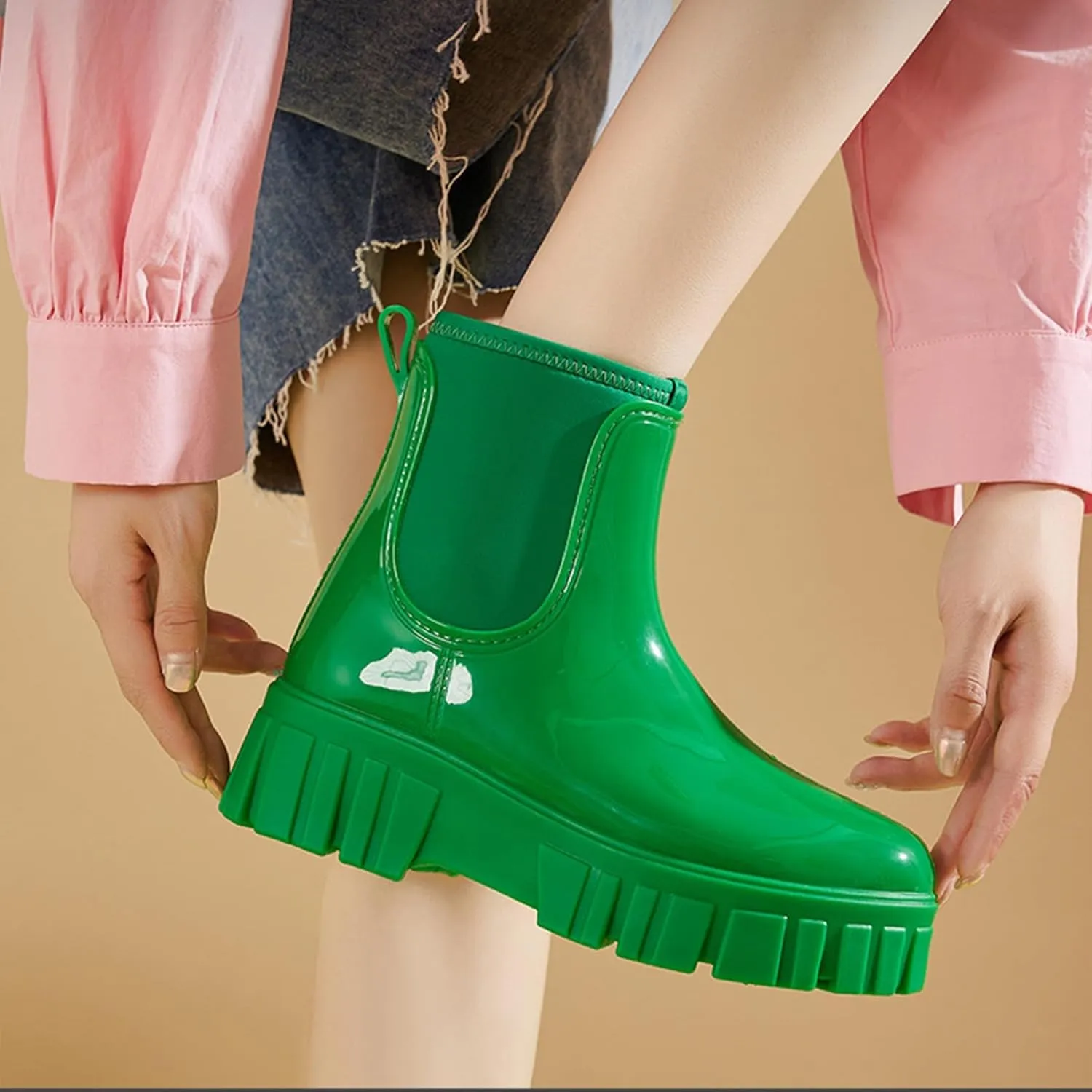 Gets Womens Rain Boots, Waterproof Platform Rubber Chelsea Rainboots, Comfortable Short Shoes Ankle Garden Boots for Outdoor Work
