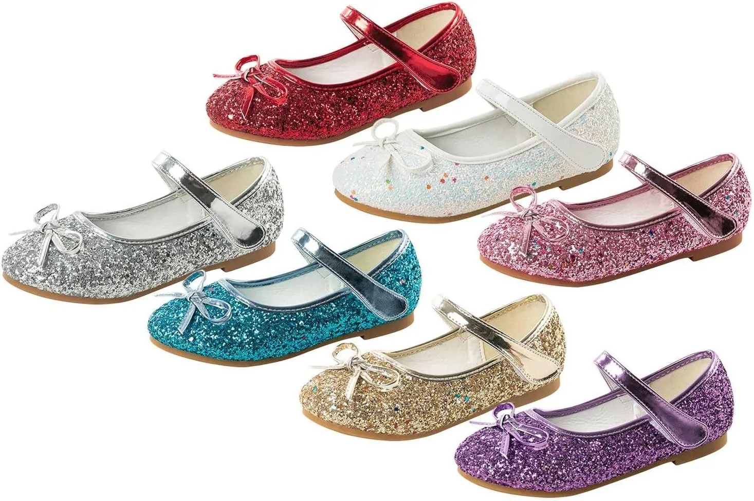 Girls Glitter Princess Dress Shoes Cute Bowknot Mary Jane Low Heels Party Wedding Prom Footwear for Toddler Kids